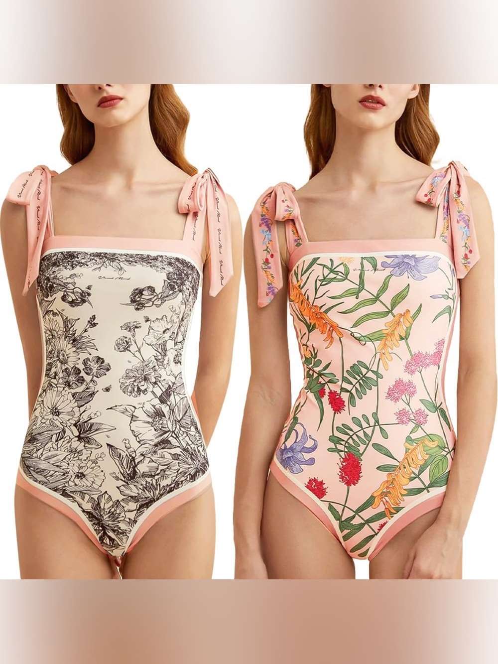 Asher Fashion reversible swimsuit, toile and floral, pink, size s/m NWOT